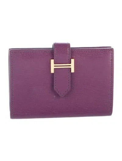 Pre-owned Hermes Bearn Cardholder In Purple