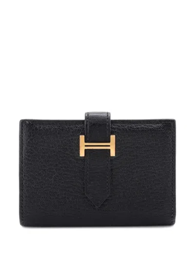 Pre-owned Hermes Bearn Case Chevre Mysore Card Holder In Black