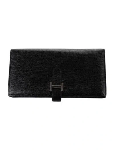 Pre-owned Hermes Bearn Classic Wallet In Black