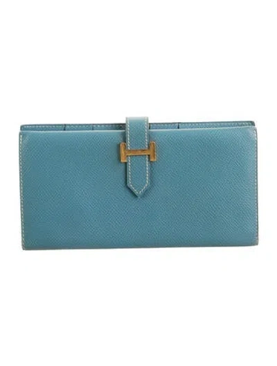 Pre-owned Hermes Bearn Classic Wallet In Blue