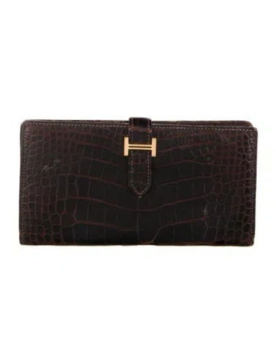 Pre-owned Hermes Bearn Classic Wallet In Brown