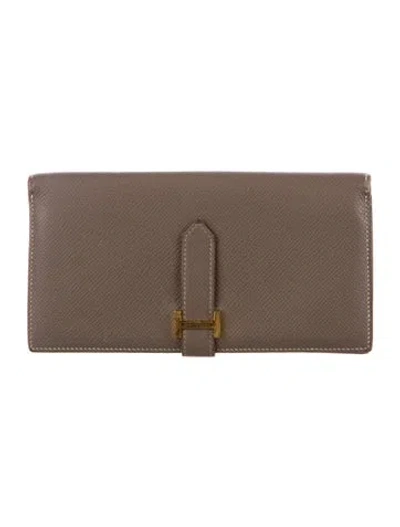 Pre-owned Hermes Bearn Classic Wallet In Gray
