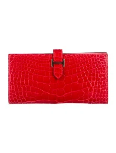 Pre-owned Hermes Bearn Classic Wallet In Red