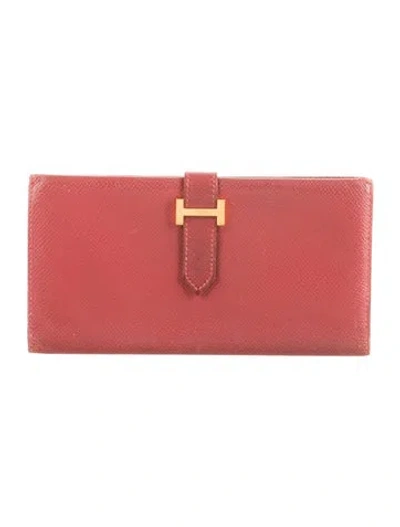 Pre-owned Hermes Bearn Classic Wallet In Red