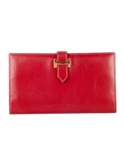 Pre-owned Hermes Bearn Classic Wallet In Red