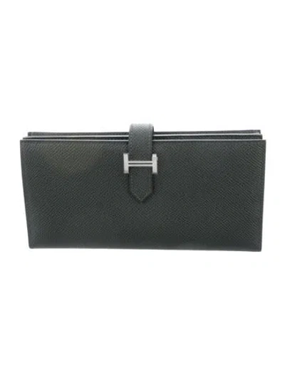 Pre-owned Hermes Bearn Classique Wallet In Gray