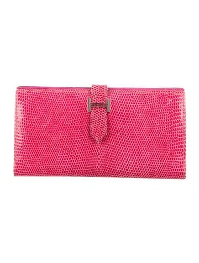 Pre-owned Hermes Bearn Classique Wallet In Pink