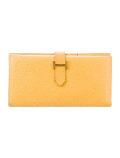 Pre-owned Hermes Bearn Classique Wallet In Yellow