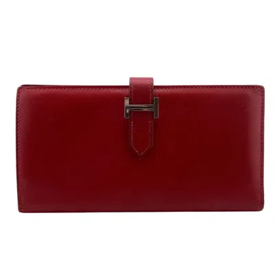 Pre-owned Hermes Bearn Color Box Calf Leather Long Wallet (bi-fold) () In Multi