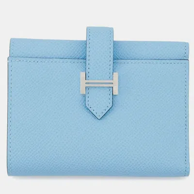 Pre-owned Hermes Bearn Combination Verso Celeste/vert Jade Epsom In Blue