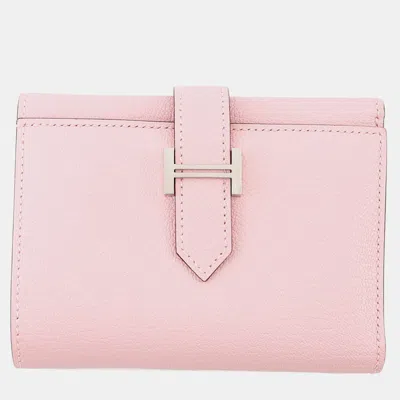 Pre-owned Hermes Bearn Combine Rose Sakura Chevre Myzore Goatskin In Pink