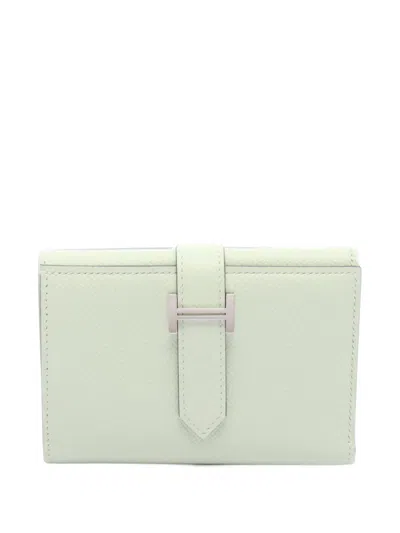 Pre-owned Hermes Bearn Combiné Trifold Wallet In Green