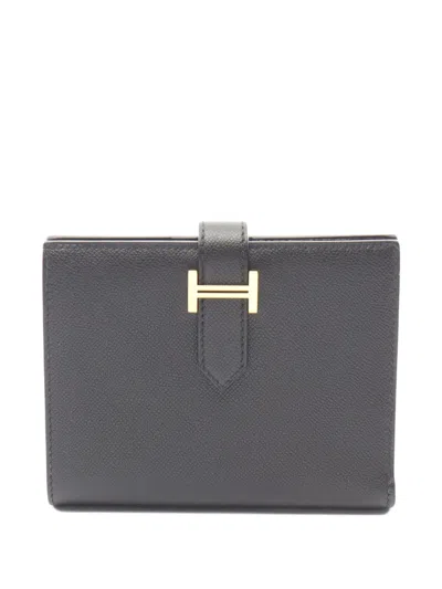 Pre-owned Hermes Bearn Compact Bi-fold Wallet In Black