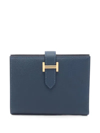 Pre-owned Hermes Bearn Compact Bi-fold Wallet In Blue