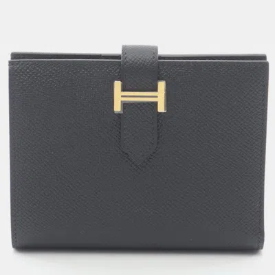 Pre-owned Hermes Bearn Compact Bifold Wallet Leather Epsom Black