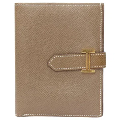 Pre-owned Hermes Bearn Compact Etaupe Brown Ghw H Strap Epsom Wallet