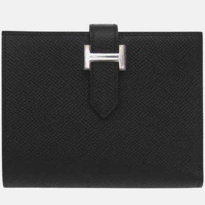 Pre-owned Hermes Bearn Compact Veau Epsom Leather Black Bi-fold Wallet