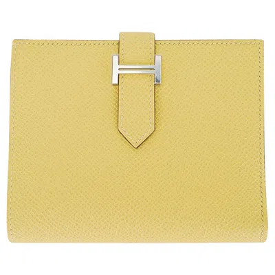 Pre-owned Hermes Bearn Compact Verso Wallet Jaune Poussin / Nata Gold Hardware Epsom