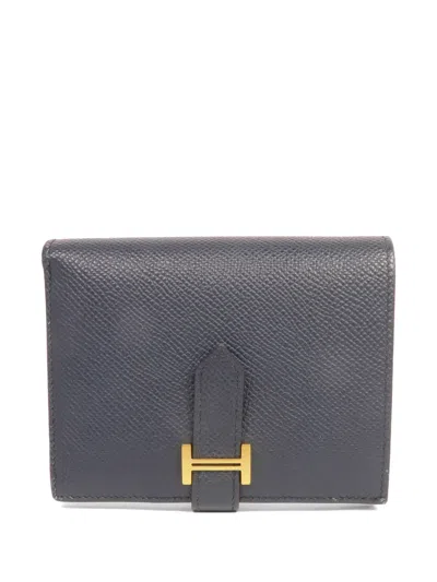 Pre-owned Hermes Bearn Compact Wallet In Blue