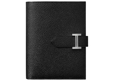 Pre-owned Hermes Bearn Compact Wallet In Black