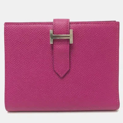 Pre-owned Hermes Bearn Compact Wallet With H Hardware Bi-fold Wallet Epsom Leather Rose Purple In Pink