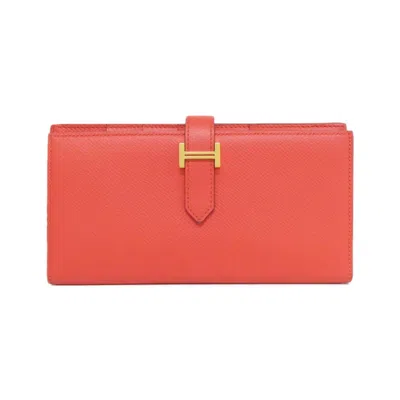 Pre-owned Hermes Bearn Epsom Leather Long Wallet (bi-fold) ()
