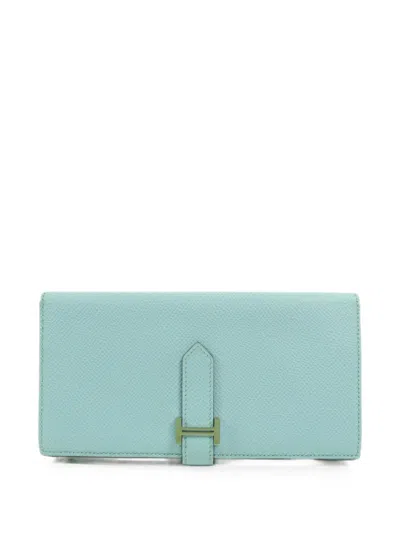 Pre-owned Hermes Bearn Epsom Leather Wallet In Blue