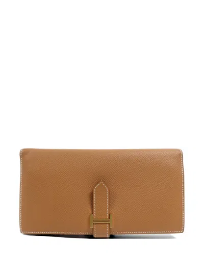 Pre-owned Hermes Bearn Epsom Leather Wallet In Neutral