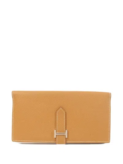 Pre-owned Hermes Bearn Epsom Leather Wallet In Neutral
