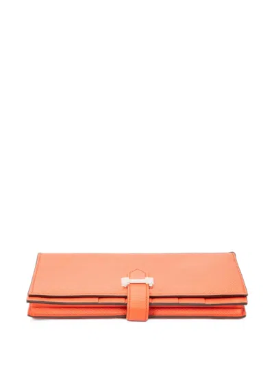 Pre-owned Hermes Bearn Epsom Leather Wallet In Orange
