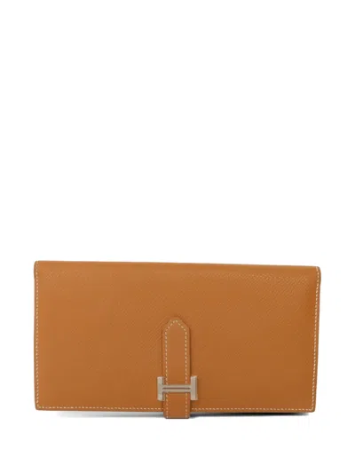 Pre-owned Hermes Bearn Epsom Long Wallet In Brown