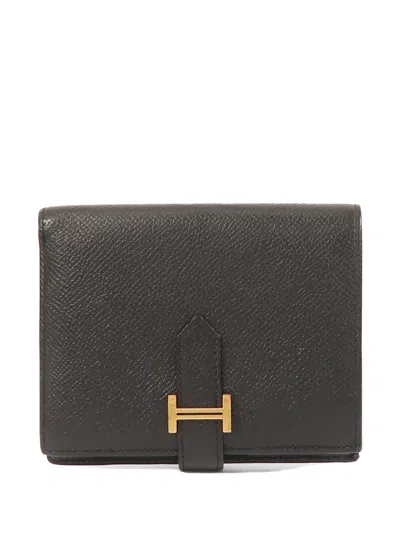 Pre-owned Hermes Bearn Epsom Wallet In Black