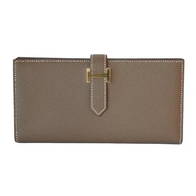 Pre-owned Hermes Bearn Epsom Wallet Gold Hardware Etoupe In Os