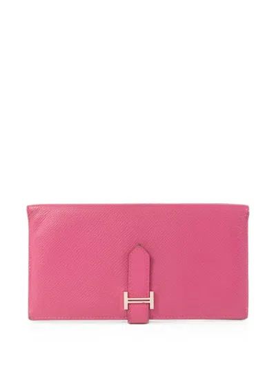 Pre-owned Hermes Bearn Epsom Wallet In Pink