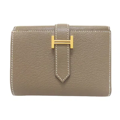 Pre-owned Hermes Bearn Etoupe Gray Chevre Leather Wallet (bi-fold) ()