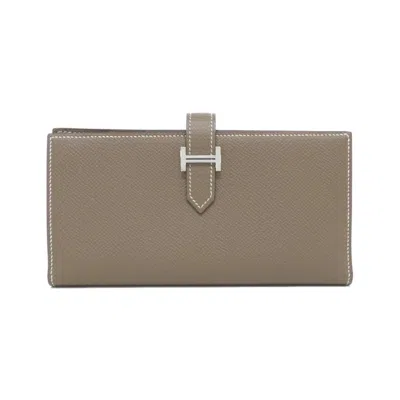 Pre-owned Hermes Bearn Etoupe Gray Epsom Leather Long Wallet (bi-fold) ()