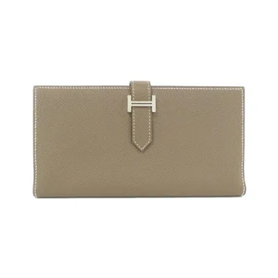 Pre-owned Hermes Bearn Etoupe Gray Epsom Leather Long Wallet (bi-fold) ()