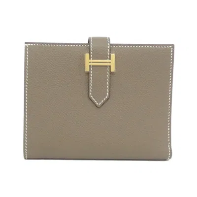 Pre-owned Hermes Bearn Etoupe Gray Epsom Leather Wallet (bi-fold) ()