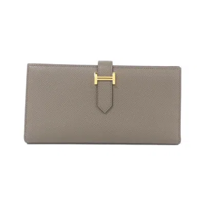 Pre-owned Hermes Bearn Etoupe Gray Epsom Leather Wallet (bi-fold) ()