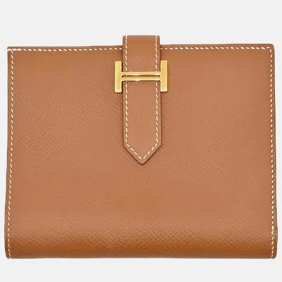 Pre-owned Hermes Bearn Gold Epsom Leather Compact Bi-fold Wallet
