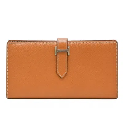 Pre-owned Hermes Bearn Gold Epsom Leather Long Wallet (bi-fold) ()