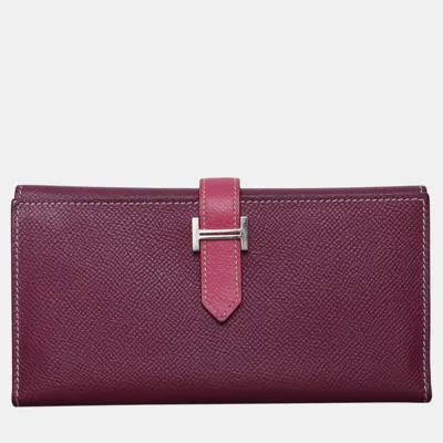 Pre-owned Hermes Bearn Gusset Leather Wallet In Multi