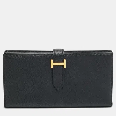 Pre-owned Hermes Hermès Bearn Gusset Noir Epsom Continental Wallet In Black