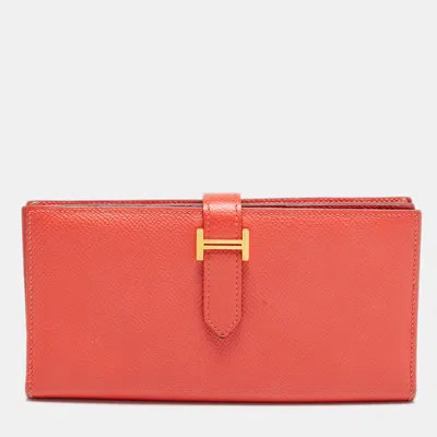 Pre-owned Hermes Bearn Gusset Rose Jaipur Epsom Leather Continental Wallet In Pink