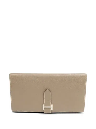 Pre-owned Hermes Bearn Leather Wallet In Neutral