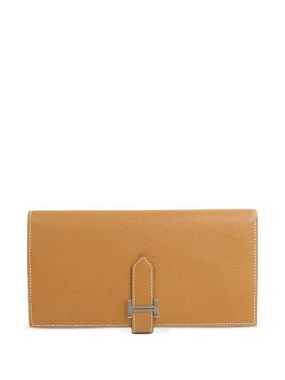 Pre-owned Hermes Bearn Leather Wallet In Neutral