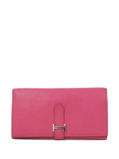 Pre-owned Hermes Bearn Leather Wallet In Pink