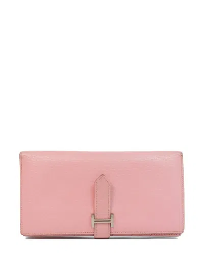 Pre-owned Hermes Bearn Leather Wallet In Pink
