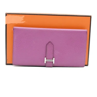 Hermes Béarn Leather Wallet () In Purple
