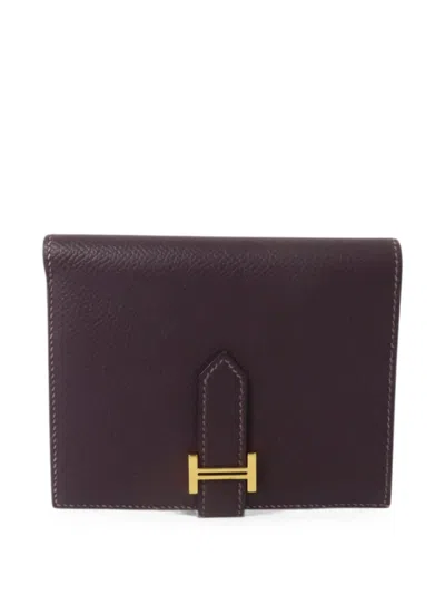 Pre-owned Hermes Bearn Leather Wallet In Purple